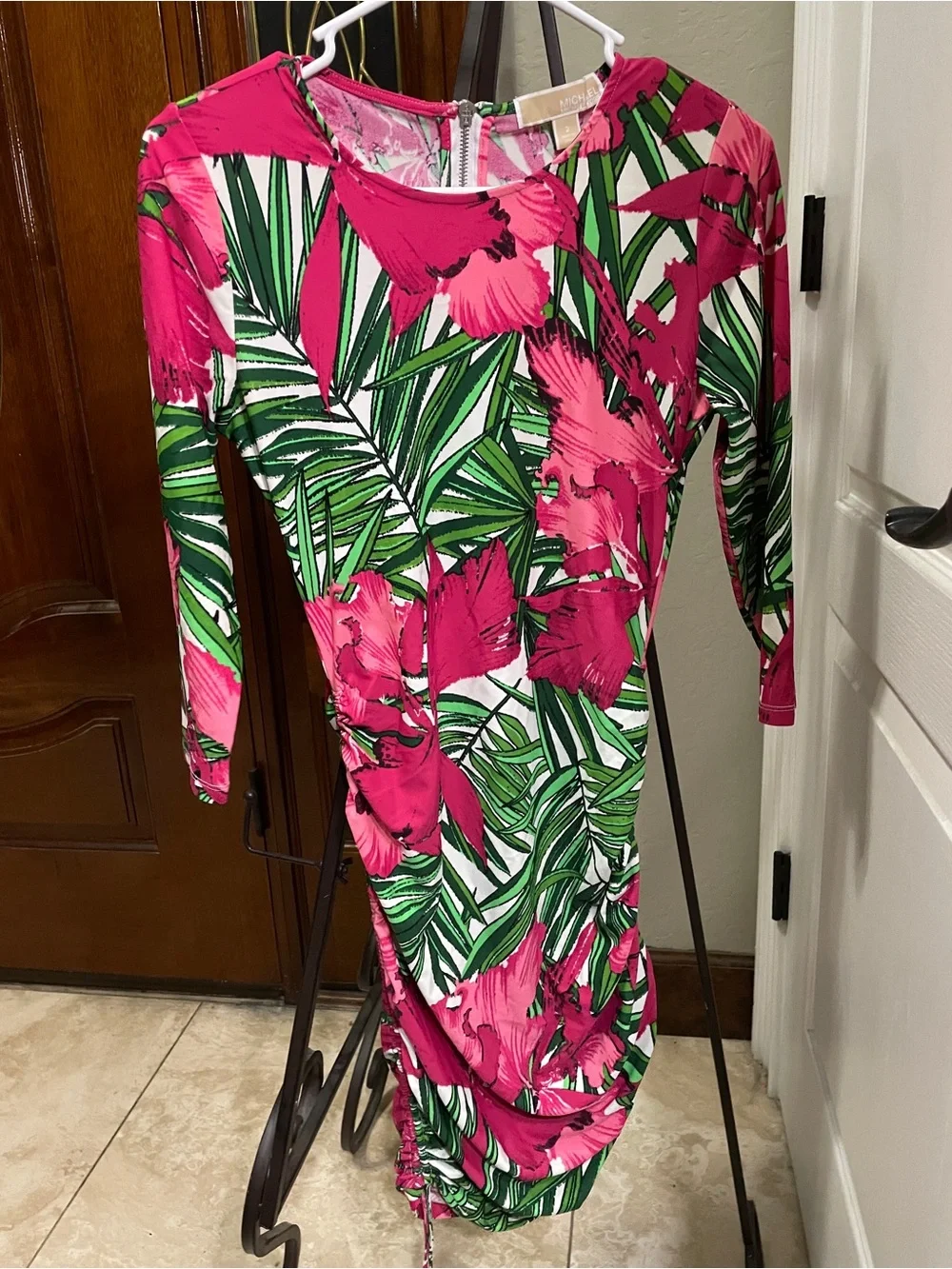 Michael Kors Hot Pink & Green Floral Long Sleeve Bodycon Dress